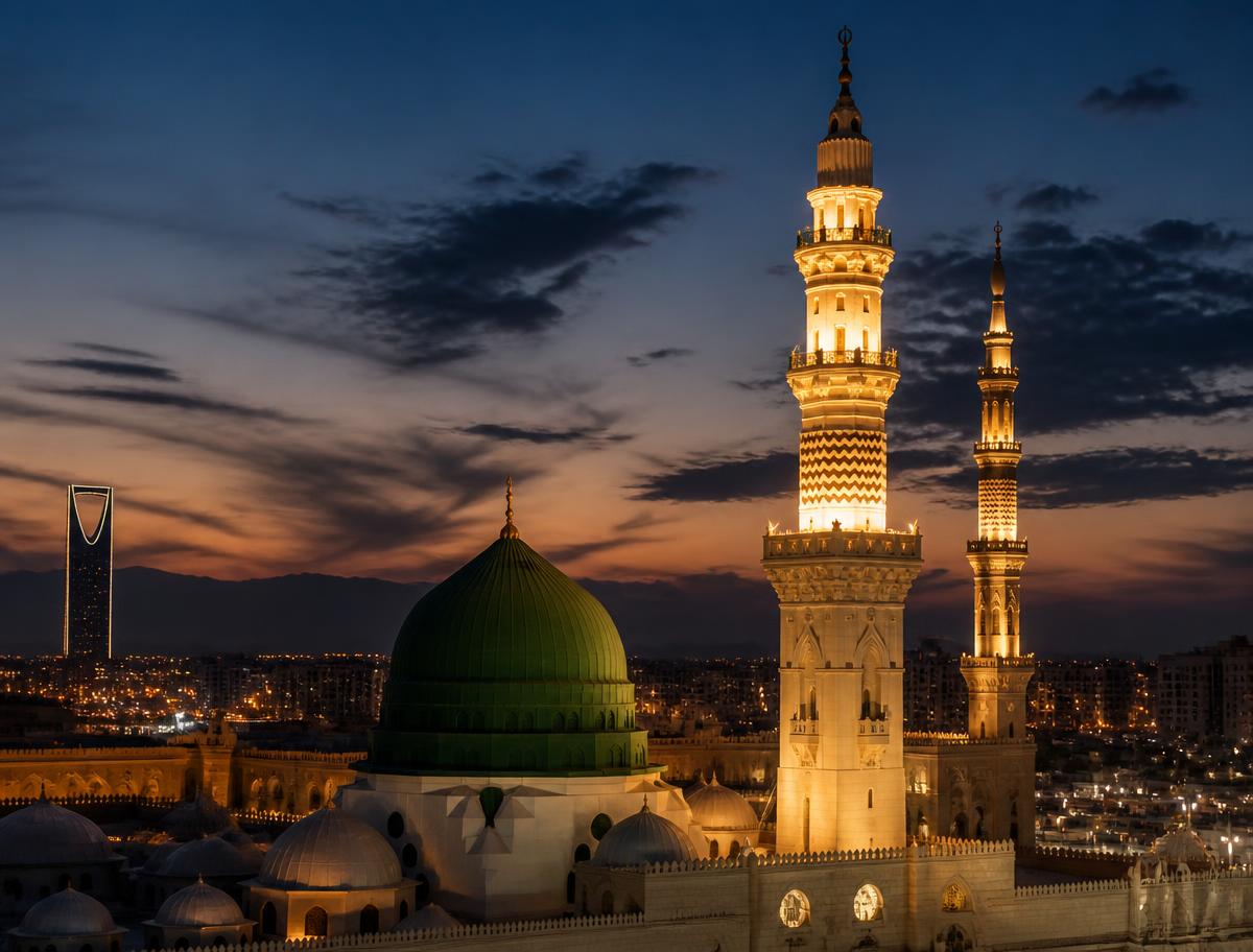 Masjid Nabawi Madinah saat senja